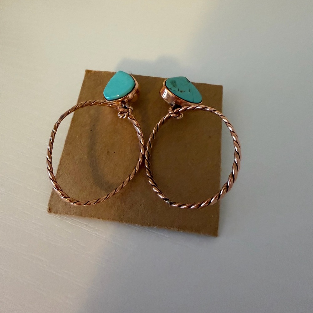 Turquoise & Copper Hoop Earrings